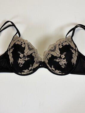 Palmers 34D Black Mesh Underwire Bra Floral Embroidered
